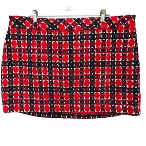 Anthropologie Endless Rose Mini Skirt 2XL Red Tweed Plaid Academia Preppy NEW